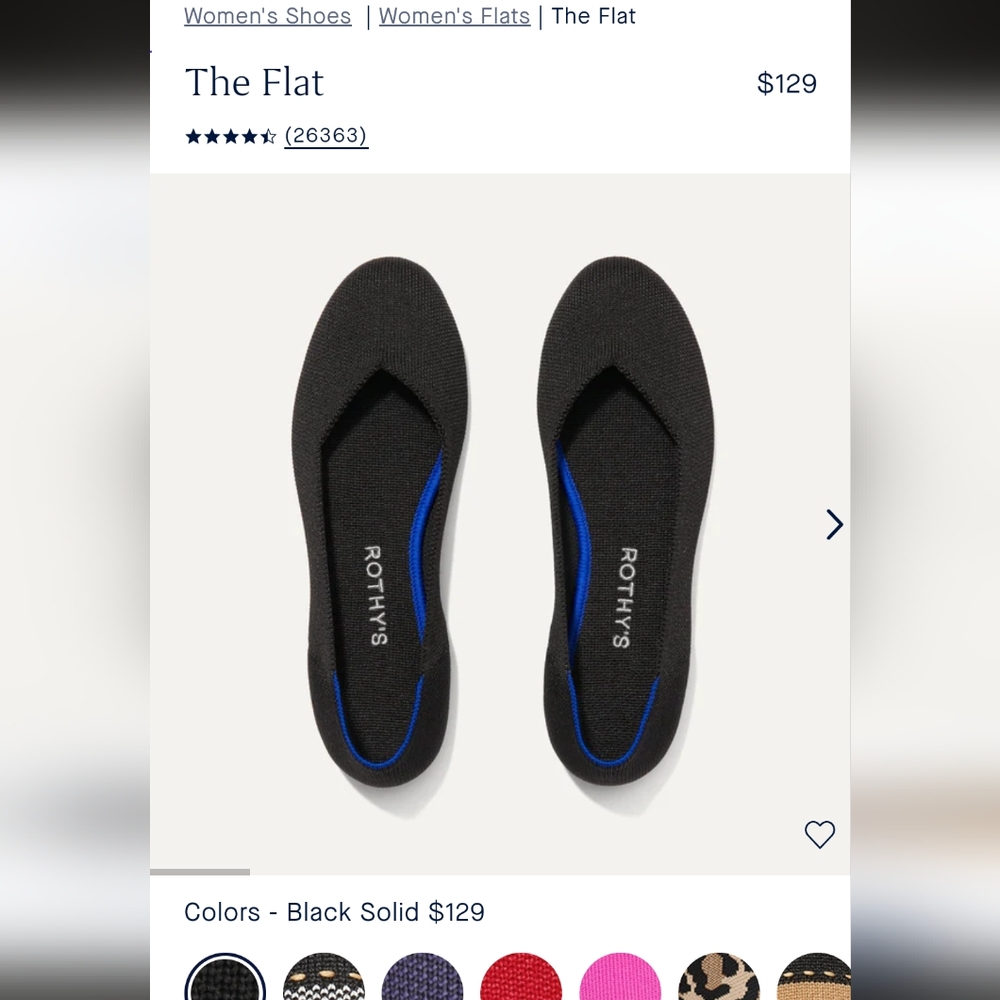 Rothy's The Flat 8.5 black EUC